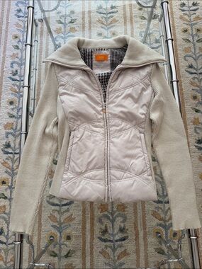 Lucy Ivory/Cream Quilted Front Knit-Sleeve Jacket